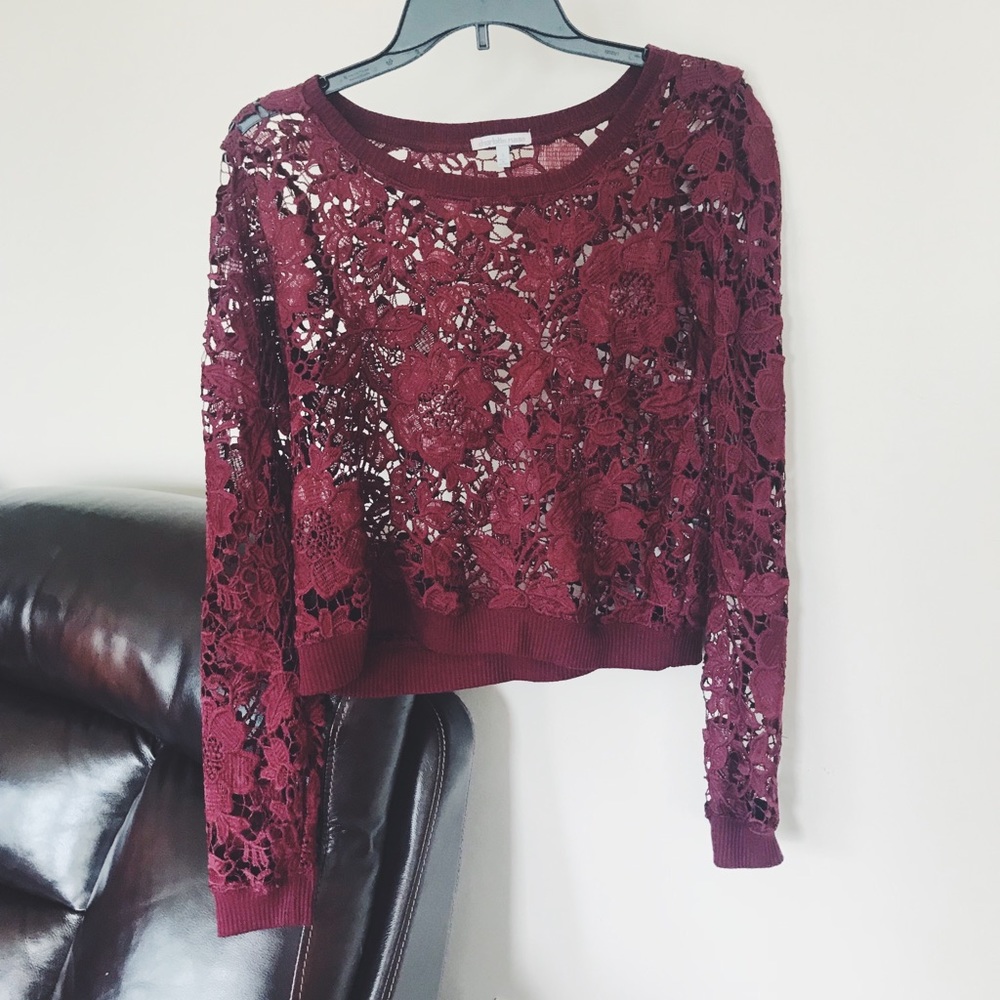 Maroon long sleeve lace shirt